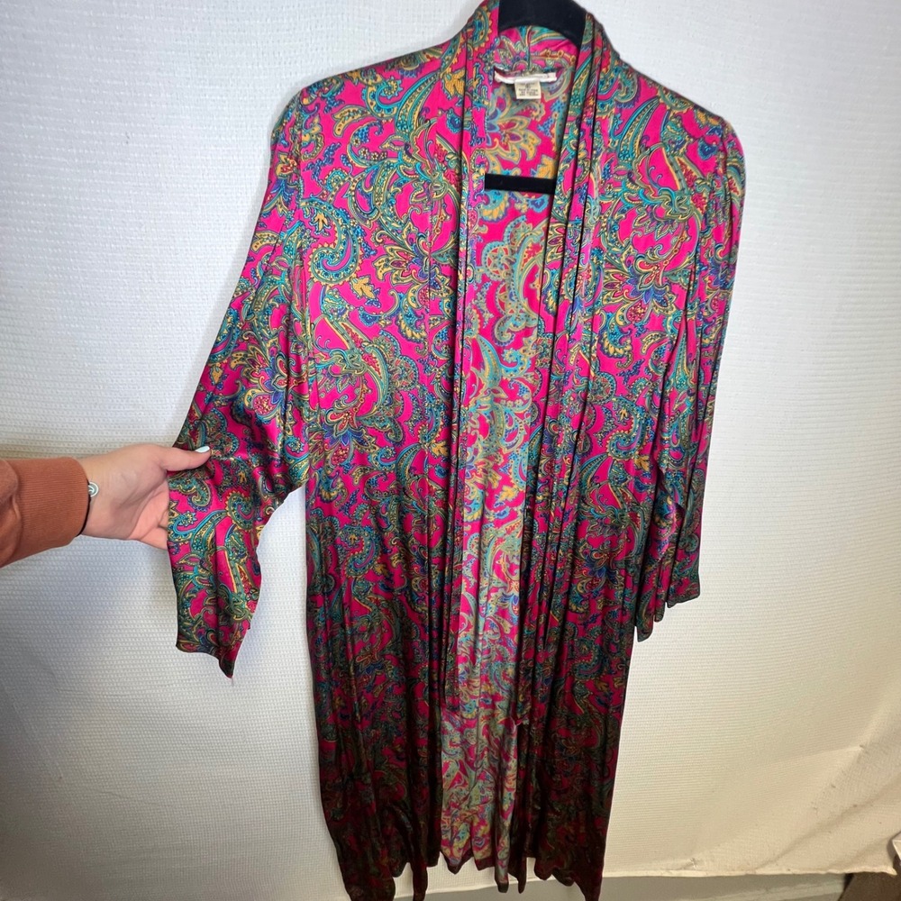 Lauren Alexandra 100% Silk Paisley Robe Duster Pink Teal Small